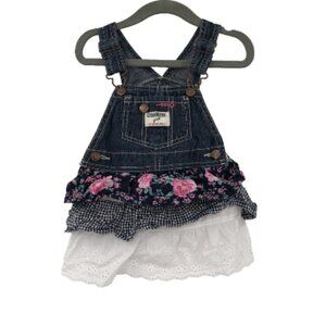 OSHKOSH B'GOSH Overall Dress Skirtall Jumper 18M Ruffle Tiered Eyelet Cotton